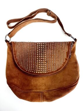 H&M Suede Studded Flap Shoulder Bag - Brown